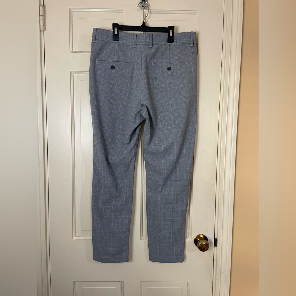 Zara Plaid Dress Pants Mens 32 Gray Slim Fit Ankle Flat Front Stretch - Picture 4 of 7